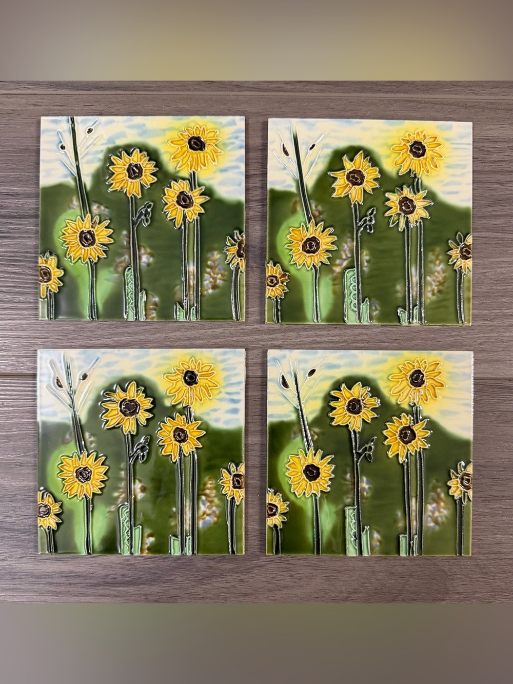 Sunflower Ceramic Coasters Set